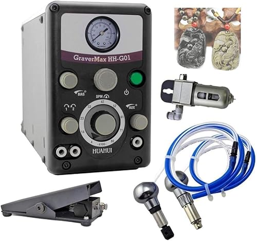 Jewelry Pneumatic Engraving Machine Kit, 400-8000rpm Adjustable Speed Double-Head Graver, for Metal Gold Silver, Air Engraver Jewelry Crafts and Wrought Iron