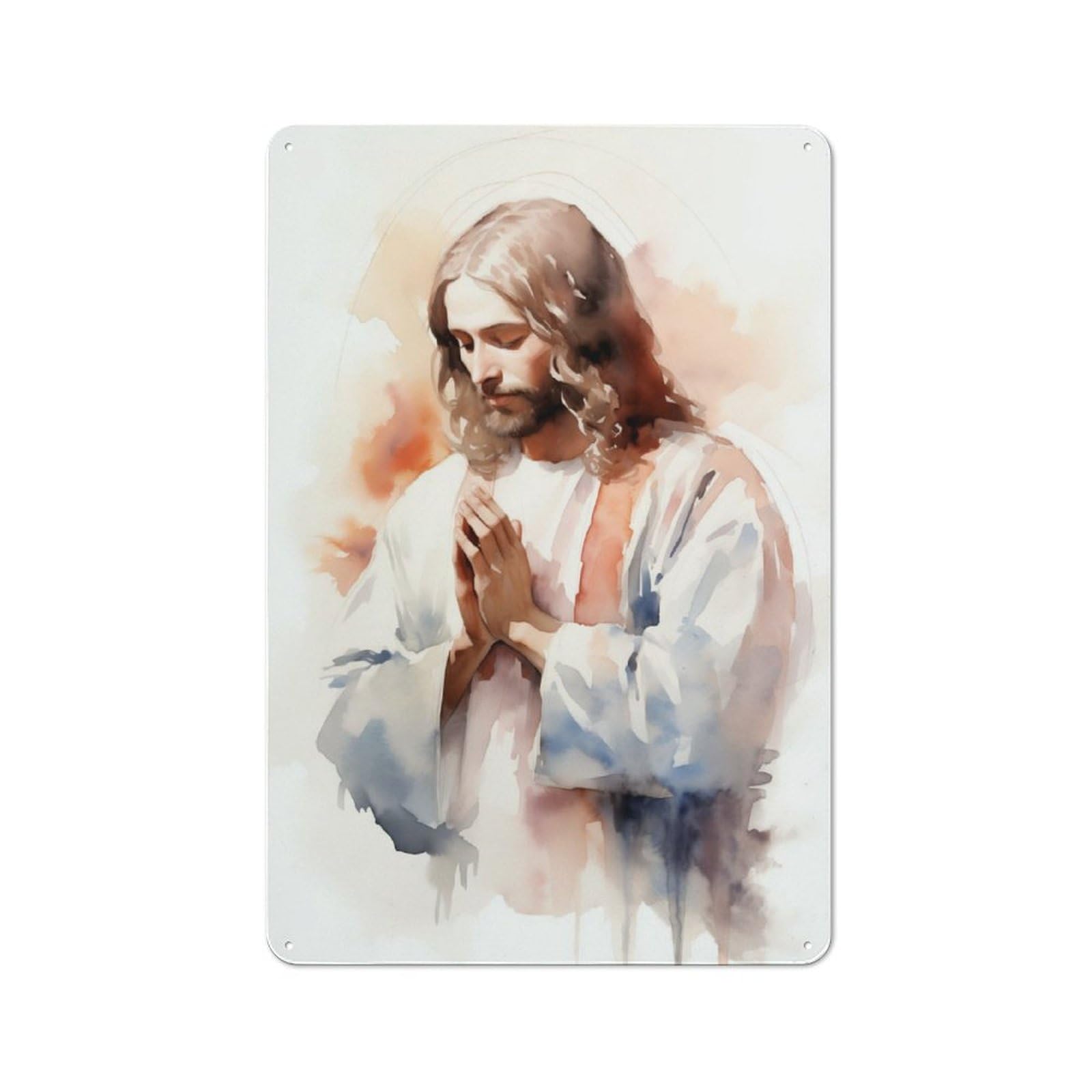 Junmoney Jesus Praying Watercolor Vintage Tin Sign 30X20cm Featuring For Workshop Wall, Gift For Metal Sign Collectors During The Christmas Season