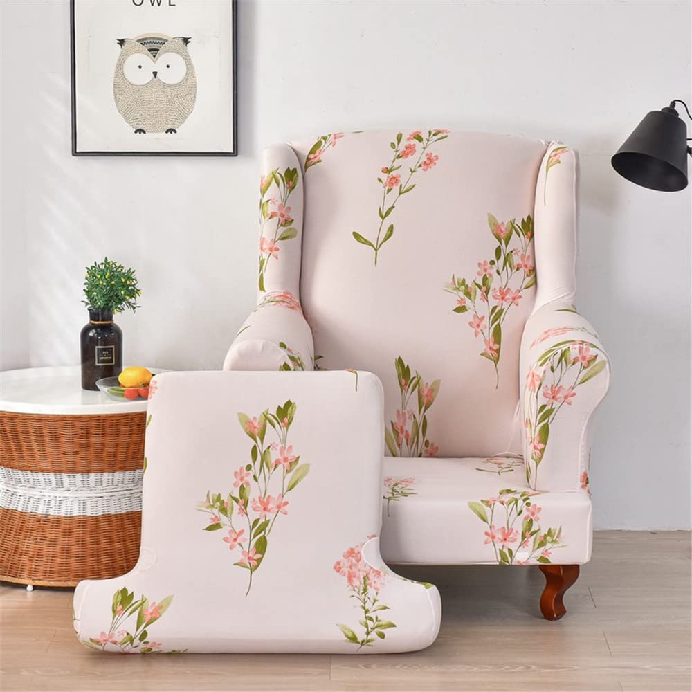Highdi Pink Flower Wingback Chair Covers Stretch Wing Chair Slipcover 2 Piece, Flowers Printing Sofa Cover Furniture Protector For Strandmon Armchair Chairs Living Room Hotel Bedroom (Pink Flower)