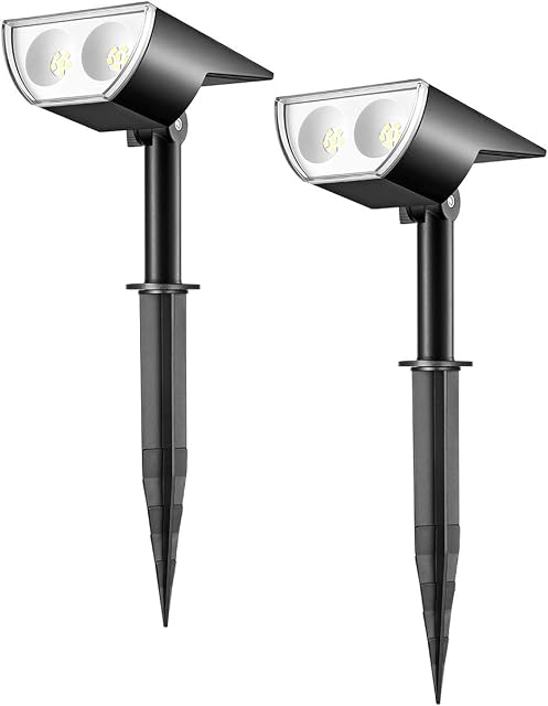 Linkind 12-LED 350LM Landscape Solar Spotlights, 2-in-1 Solar Powered Outdoor Garden Lights, 6500K Cool White, Dusk-to-Dawn IP67 Waterproof for Garden Yard Patio Driveway Porch, 2-Pack