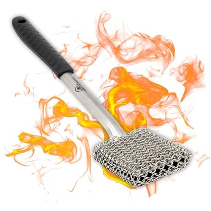 BBQ Dragon Bristle Free Chainmail Grill Brush with Heavy-Duty Stainless Steel Chainmail, Silicone Pad, and Stainless Steel Handle