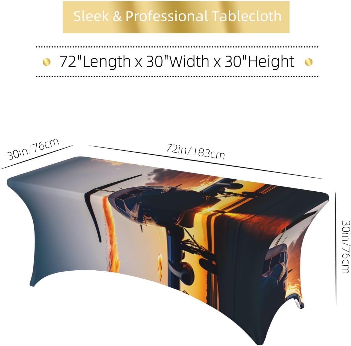 Aircraft Plane at Sunset Print Table Cover Rectangular Tablecloth for 6-Foot Tables for Wedding Banquets Outdoor