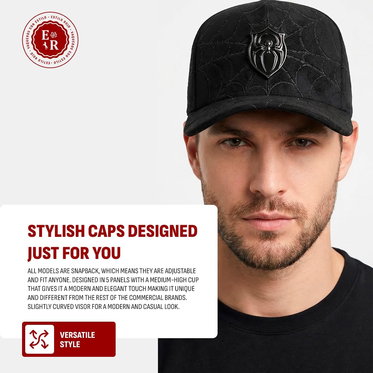 Ferreti - FT154 Spider - Hats - Gorra - Original - Sombrero - Snapback - Adjustable Fit - Embossed Cotton Design - Spider Emblem – Black