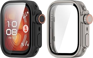 RuenTech 対応Huawei Watch Fit 4 Proケース/カバー PC素材+強化ガラス Huawei Watch Fit4 Proカバー 全面保護 ファーウェイケース ガラスフィルム 一体型 高耐久 高透過率 取り付けが簡単 (黒×マットチタン)