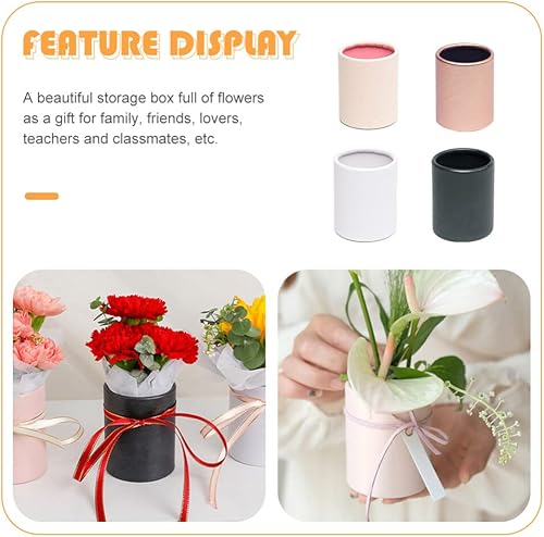 Miniatura 4 de EXCEART Organizador con tapa 4pcs Cilindro de cartón, Caja de papel de flor de embalaje cilíndrico, Tubos de cartón Kraft, Cajas de regalo redondas