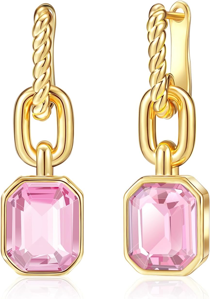 Mesovor Gold Crystal Hoop Earrings for Women Trendy, 18K Gold Plated Hoop Earrings | Emerald Green Black Crystal Dangling Earrings Jewelry Gift for Mother Wife