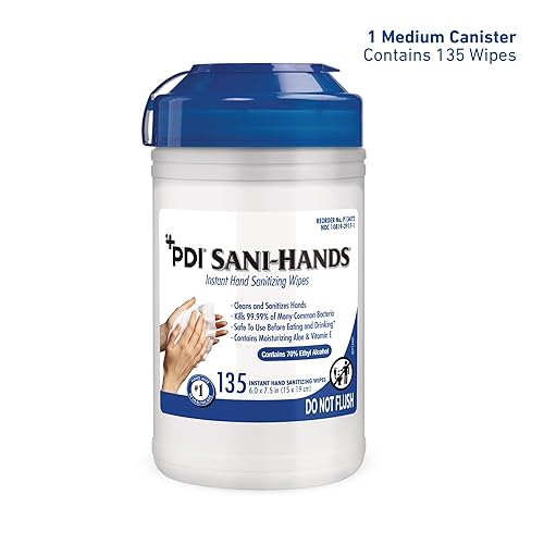 Miniatura 2 de Sani-Hands - Toallitas antibacterianas de desinfectante instantáneo para manos, con aloe y vitamina E, 135 toallitas por recipiente, toallitas de 6