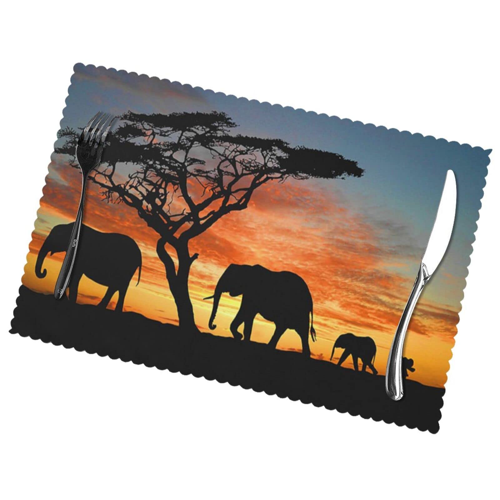 African Elephant Placemats Set Of 6 Home Dining Gifts Non-Slip Table Mats Heat Resistant Table Placemats 45x30 Cm
