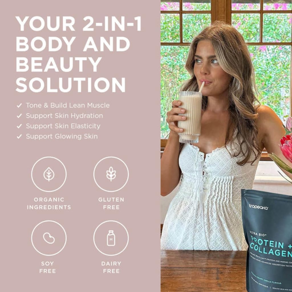 Tropeaka Collagen Protein Powder for Smoothies & Shakes - Double Chocolate - Clean Protein & Marine Collagen Peptides for Skin, Hair & Nails, Dairy Free, Gluten Free, Non-GMO, 18oz (17 Servings)