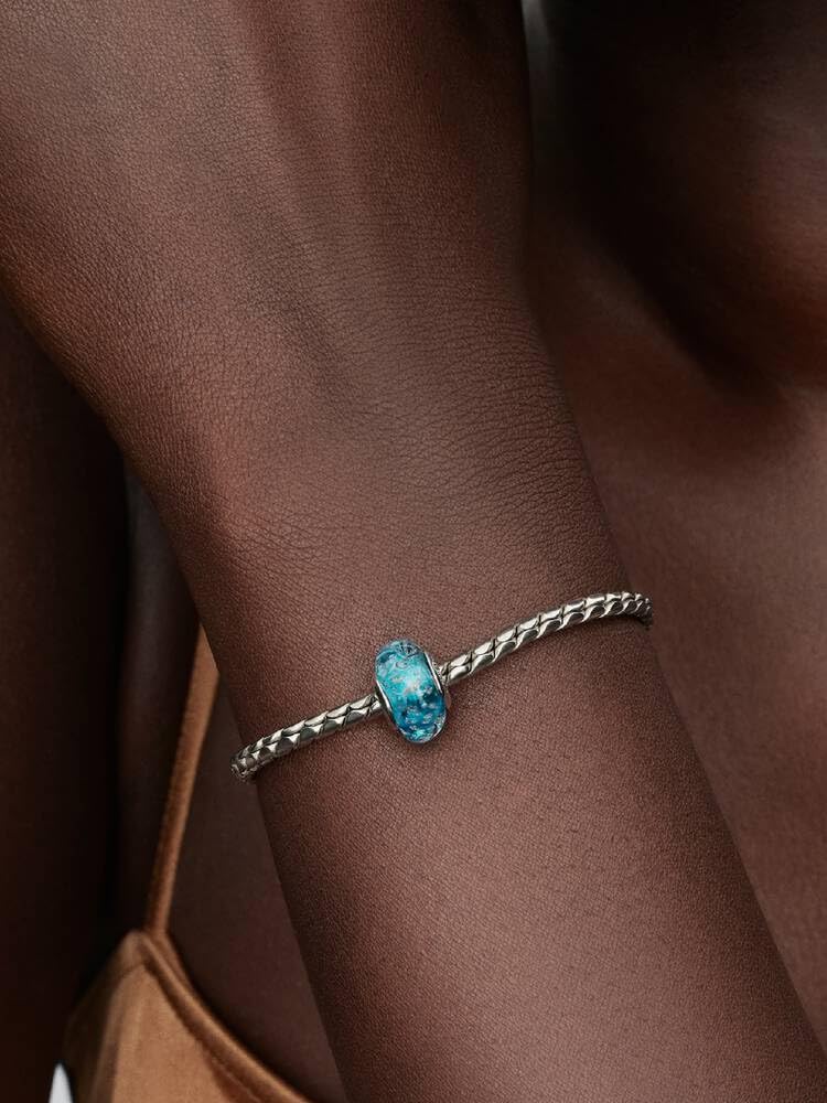 PANDORA Sterling Silber Charm mit Türkis Muranoglas mit Glitter