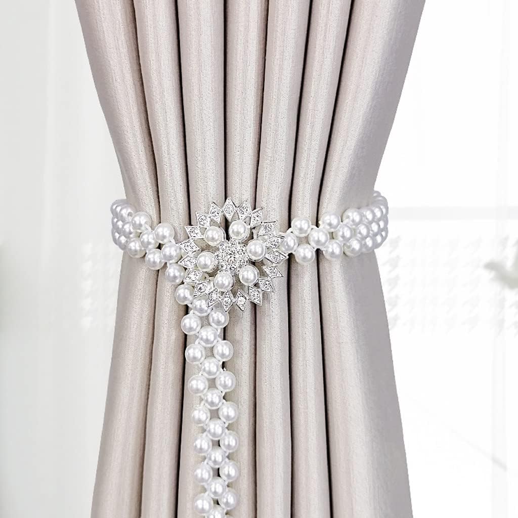 FMURY Curtain Tieback Elastic Metal Buckle Clip Pearl Curtain Rope Pretty Decor Home Accessories(E)