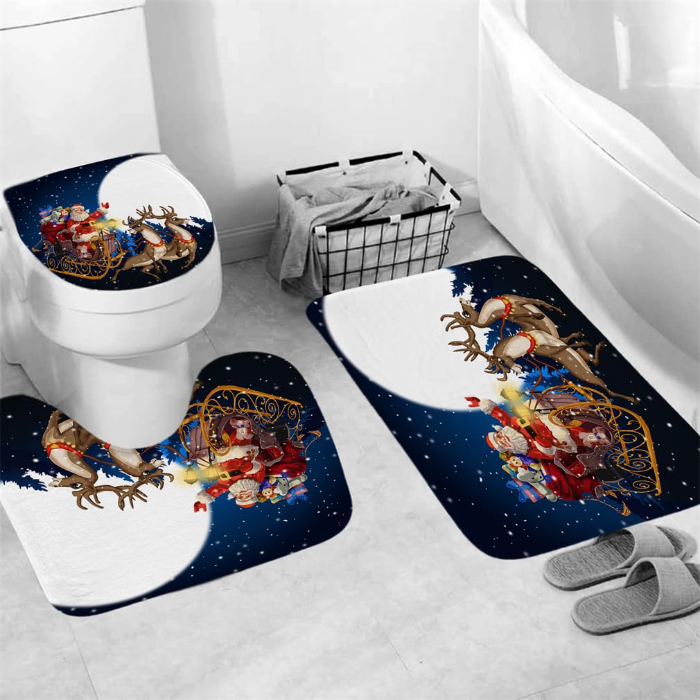 NONCHI Weihnachts Badezimmer Set - Duschvorhang Mit Anti-Rutsch-Teppich & Deko