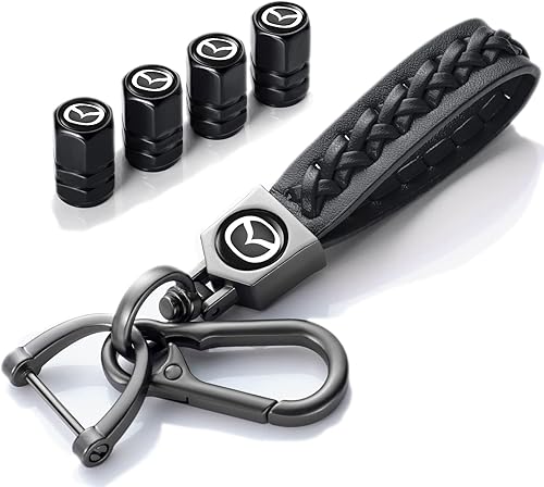 Tapones para válvula de neumático de automóvil con llavero de cuero genuino para Mazda Cx7 Cx5 Cx9 Cx-5 Cx3 Mx-5 Protege Valet Rotary Serie Rx8 con
