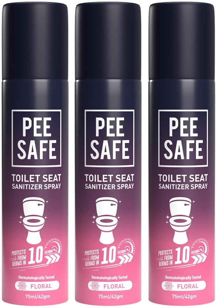 Pee Safe Toilet Seat Sanitizer Spray (Floral - Pack of 3) - Floral| Reduces The Risk Of UTI & Other Infections | Protects From 99.9% Germs & Travel Friendly | Anti Odour | 75 ml