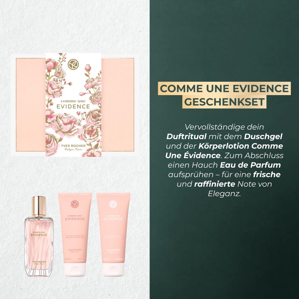 Yves Rocher Comme Une Evidence Geschenkset Eau de Parfum 50 ml Körpermilch 75 ml Duschgel 75 ml Pflegeset für Frauen Made in France