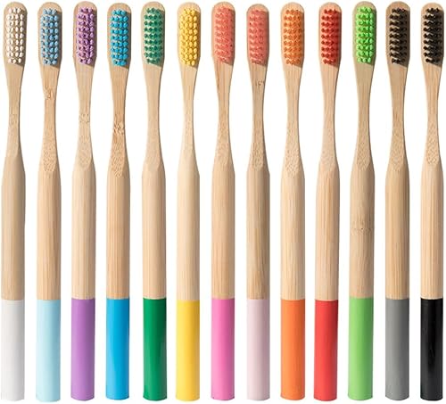 Miniatura 2 de Cepillo de dientes de carbón de bambú natural, cerdas suaves, cepillo de dientes manual para adultos 4 piezas (azul)