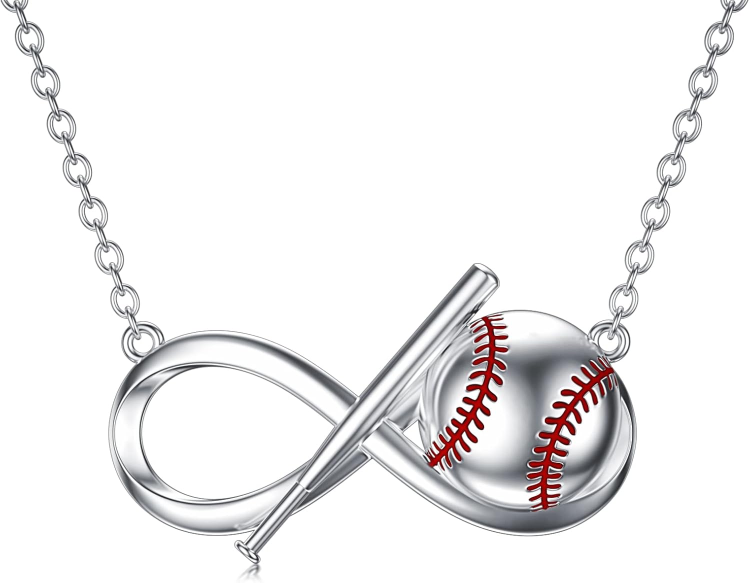 RMREWY Baseball Bat Infinity Symbol 925 Sterling Silver Necklace for Men Women,Christmas Birthday Gifts for Sports Lovers Boyfriend Girlfriend