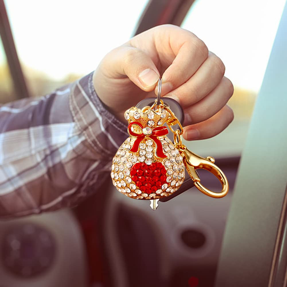 Gioielli da borsa, portachiavi cuore strass cristallo rosso pompon Gioielli da borsa, portachiavi cuore strass cristallo rosso pompon