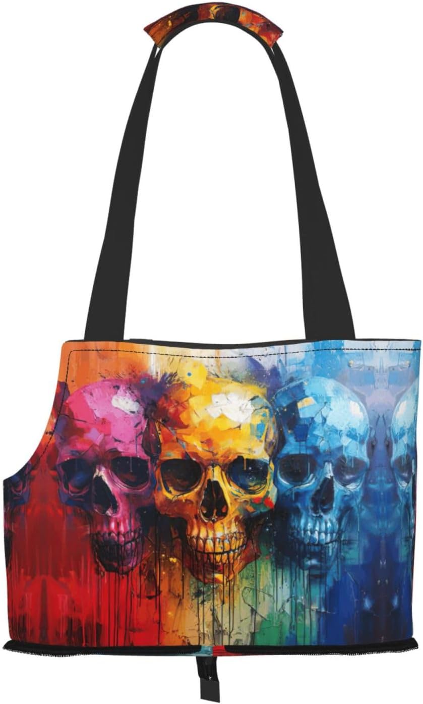 Color Skulls Print Portable Foldable Shoulder Bag for Travel,with Collar Hook and Handle Pad,Cute Stylish Design