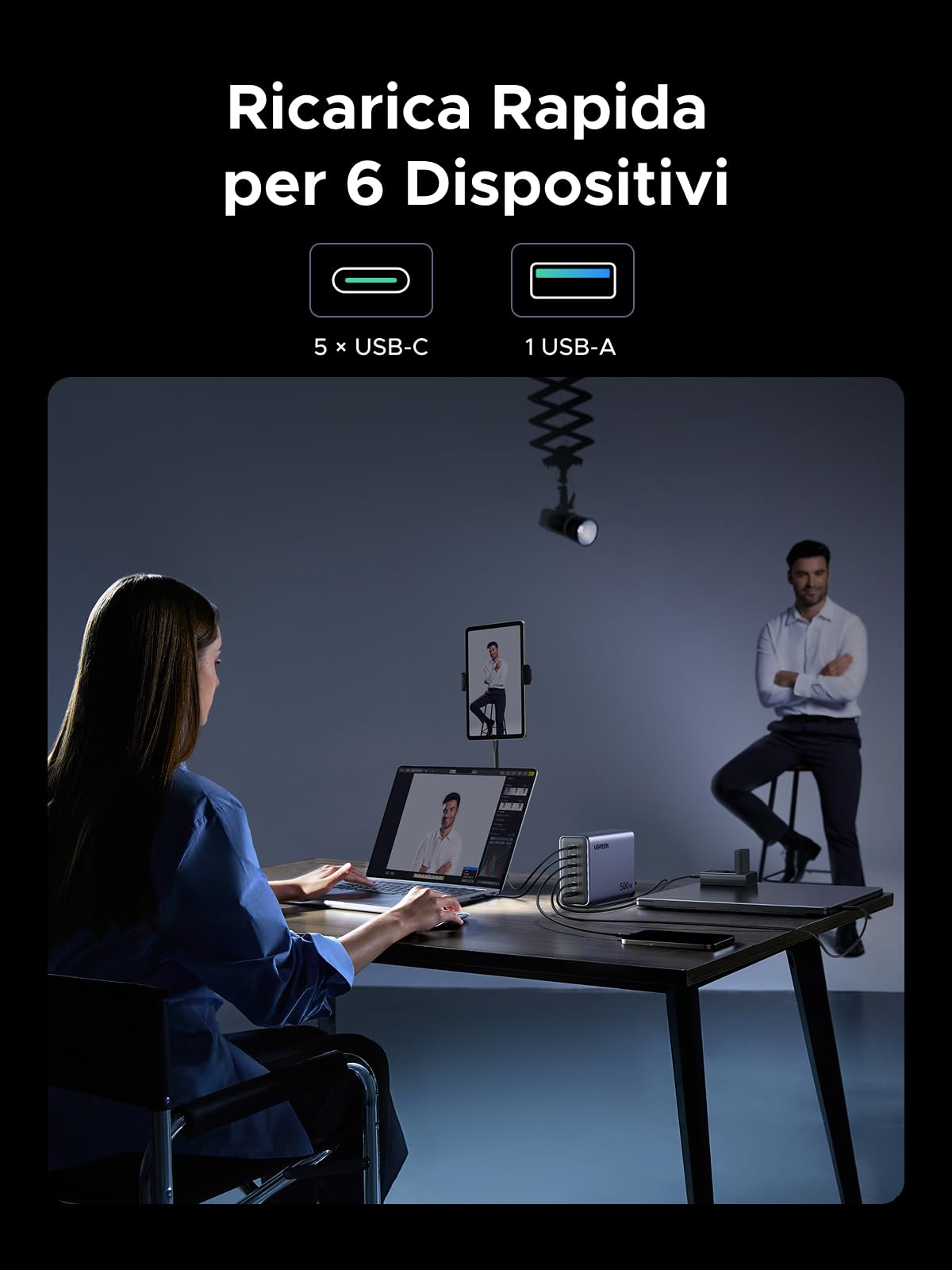 UGREEN Nexode 500W Caricatore USB C Stazione di Ricarica Caricabatterie | PD 3.1 PPS 45W 6 Puertos Compatible con iPhone 17 Pro MAX Air 16 15 14 13 Galaxy S26 25 24 Pixel 10 Pro iPad MacBook M5