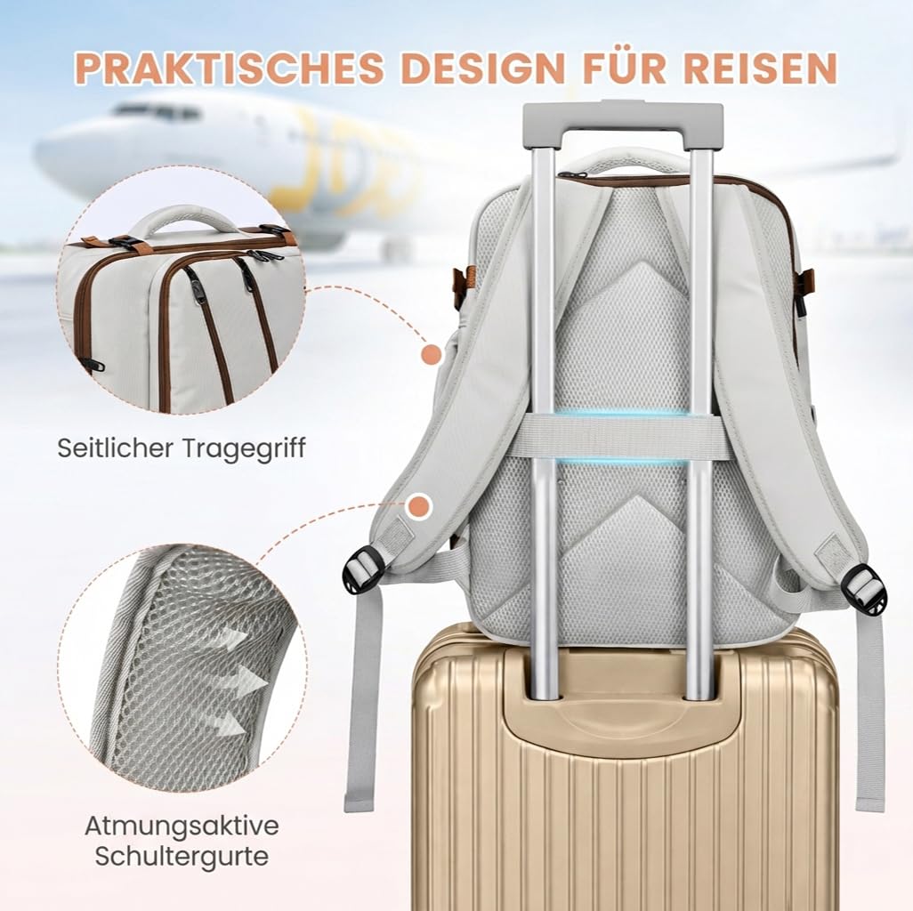 MATEIN Ryanair Handgepäck 40x30x20, Reiserucksack Damen mit Nassfach, Rucksack 40x30x20 mit 15.6 Zoll Laptopfach für Damen, Ryanair Rucksack für Reise, Reiserucksack für Business, Cloud Dancer