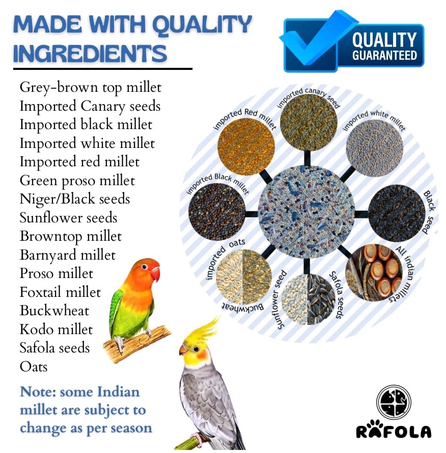 Image of Bird Food For Cockatiel & Love Birds Mix Seeds, Canary Seed, Sunflower Seed- Complete Diet Natural & Fresh 1 Kg, All Life Stages