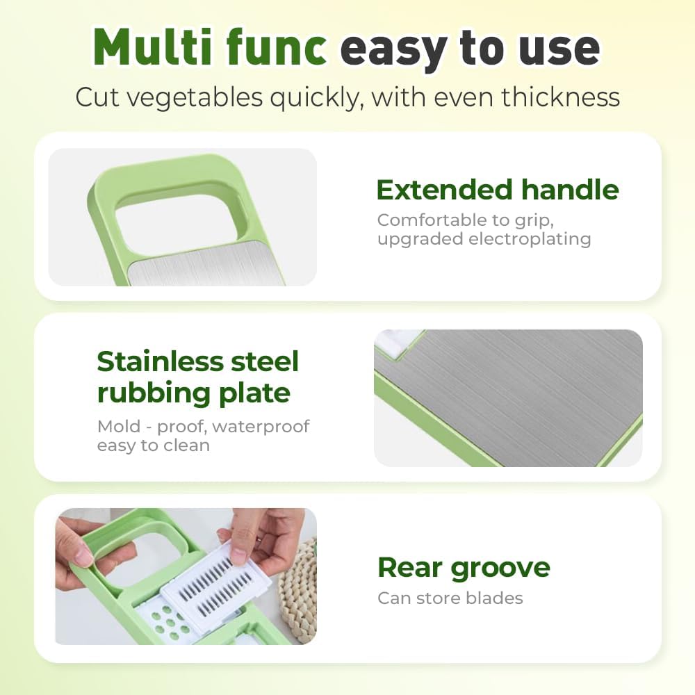 Multifunctional Vegetable Cutter, Adjustable Stainless Steel Blade, Comfort Grip, Safety Features, Easyto Clean for Vegetable & Fruit Cutter, Onion, Potato, Tomato, Cabbage, Apple, Lemon (1Set)