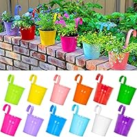 Set Di 10 Vasi Da Fiori Colorati Da Appendere In Metallo - Con Foro Di Drenaggio E Gancio - Per Balcone E Giardino - 3