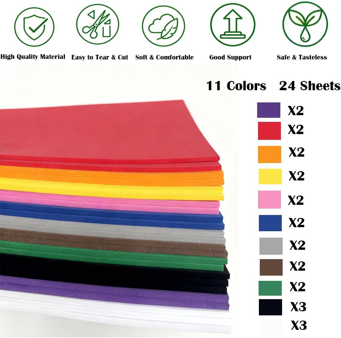 BLOSSIONA 24pcs 3mm Embroidery Foam for 3D Embroidery Arts and Crafts 9x6 Inch EVA Foam for Cosplay Costumes DIY Projects 11 Colors 3D Puff Embroidery Foam for Hats Hand Sewing