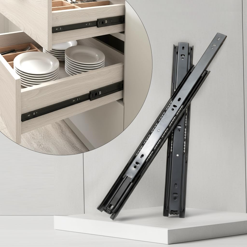 Plantex Drawer Channel/Ball Bearing Regular Close Slider Drawer Channel for Home, Kitchen & Wardrobe/Channel for Drawer (12-Inch,Black) Pair