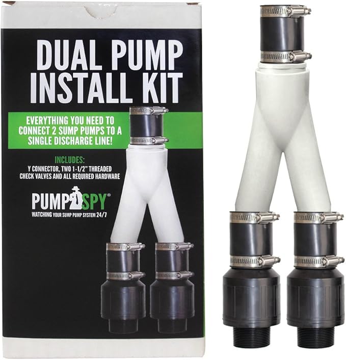 PumpSpy Dual Pump Install Kit Double Sump Pump Connection, Basement