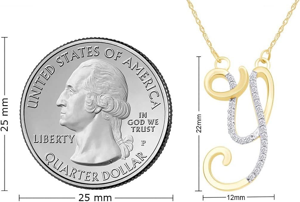 SAVEARTH DIAMONDS 1/8 Ct.t.w Round Cut Lab Grown Diamond Initial Y Alphabet Pendant Necklace In 14k Gold On An 18" Chain (0.13 Cttw, G-H Color, VS-SI Clarity)