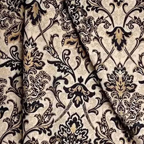 57 Wide Drapery Upholstery Damask Chenille Fabric Black Color Sold by The Yard