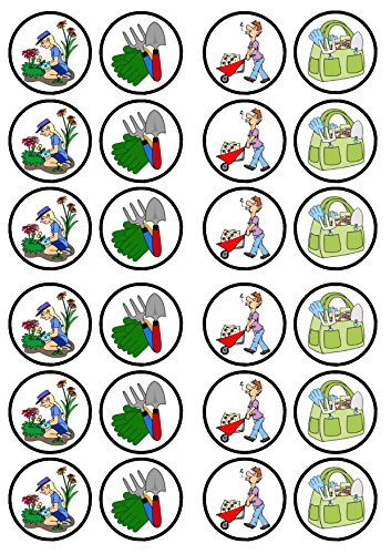 Gardening Edible Cupcake Toppers, Flower Edible Cake Decorations, Plant Toppers for Cake Decorating Garden Party Decorations, Gardeners Cookie Decor 24 x 4cm / 1.5 inch UNCUT