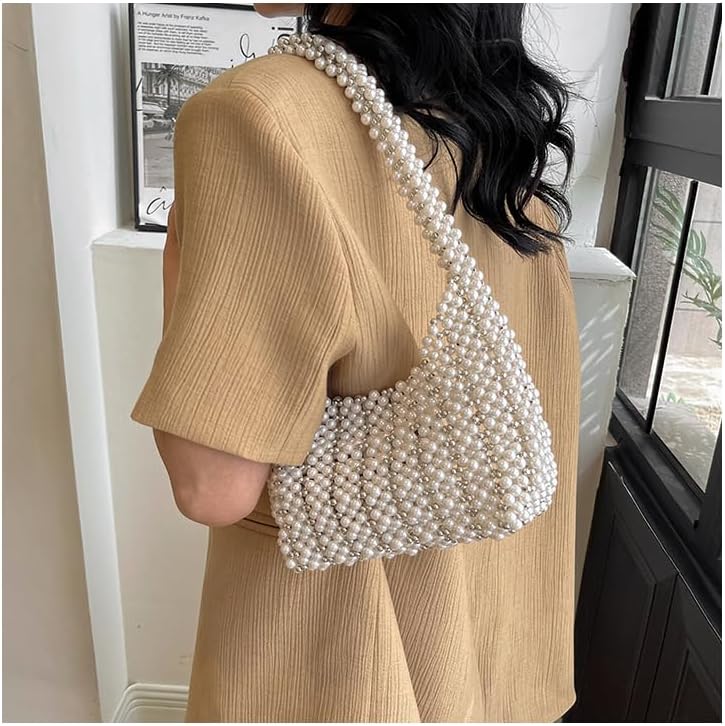 CHIC DIARY Pearl Shoulder Bag for Women Small Beaded Underarm Purse Hobo Handbag Tote for Evening Party Wedding - Image 3