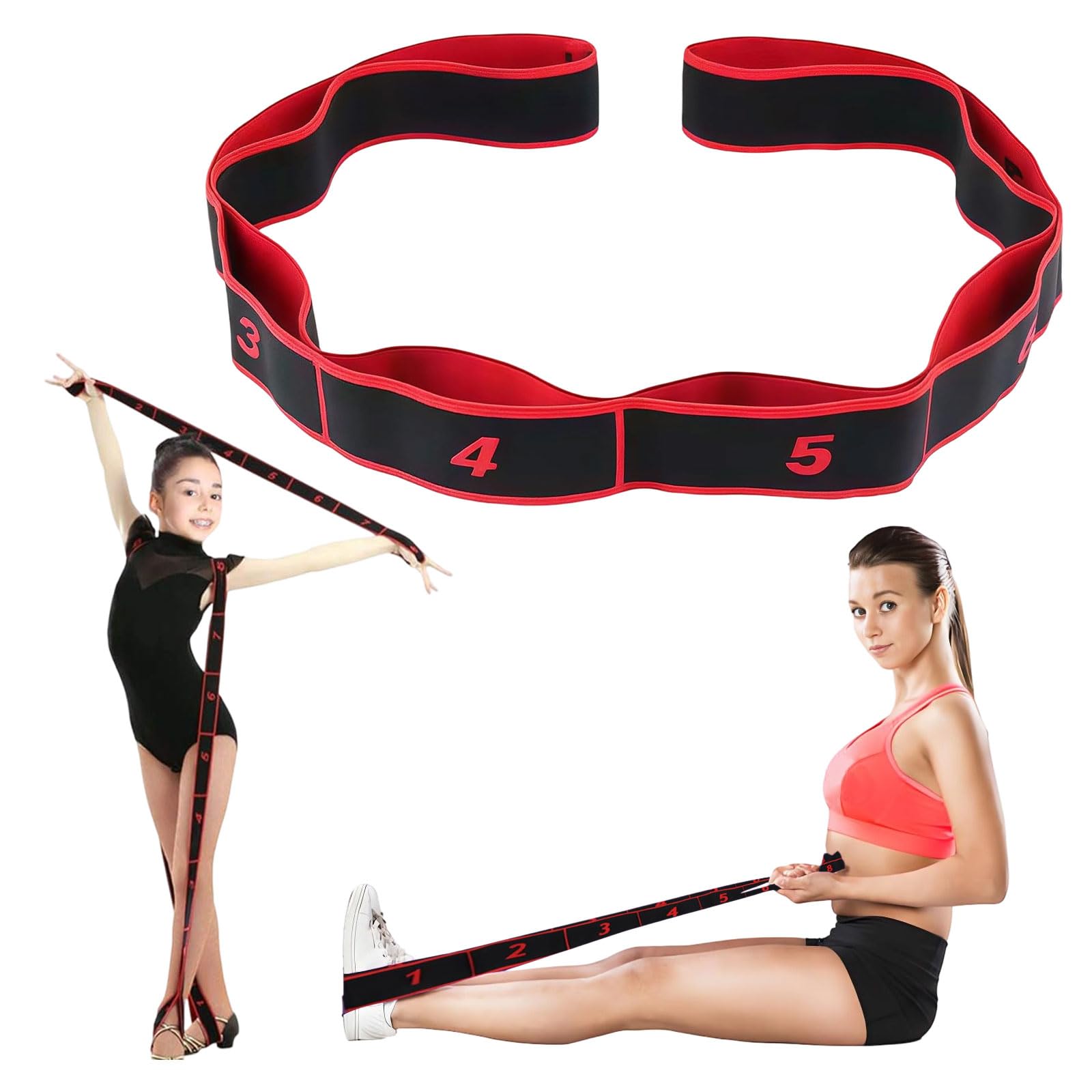 Fascia Elastica Fitness, Cinghia Yoga Stretching Band con 8 Fisso Loop, Cintura di Allungamento Elastico Fasce di Resistenza per Yoga, Pilates, Stretching, Allenamento, Danza
