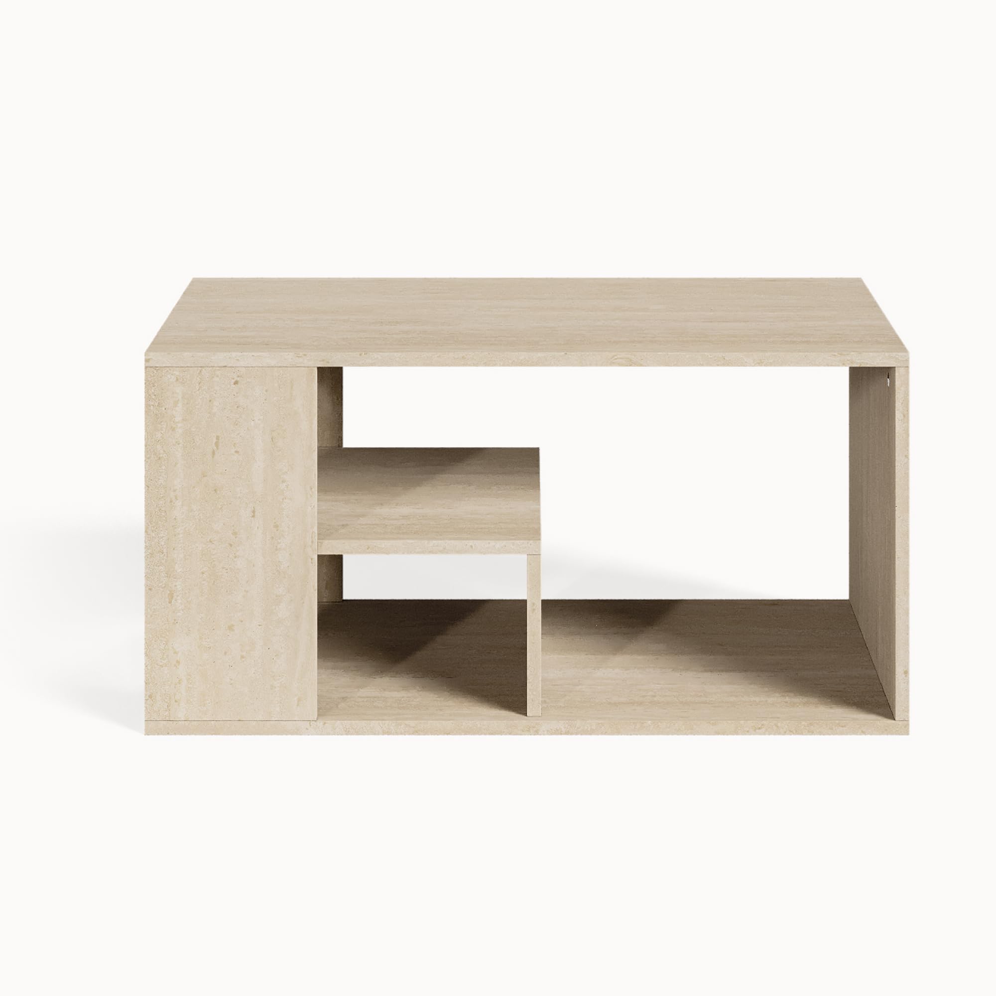 [en.casa] Tavolino da Salotto Centrale con Piano Rettangolare Tavolo Basso da Caffè con Scomparti Aperti per Soggiorno Living Studio 80 x 50 x 40 cm - Color Avorio Travertino