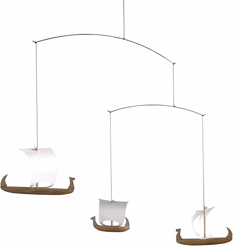 Viking Ships 3 - Móvil colgante de 15 pulgadas, teca, hecho a mano en Dinamarca por Flensted disponible en Yaxa Colombia