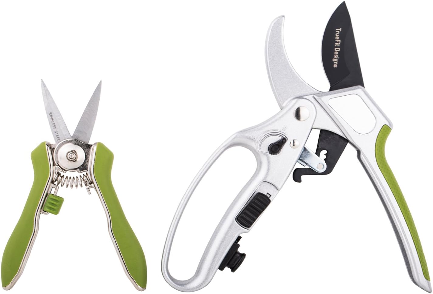 Ratchet Pruning Shears and Pruning Snips Set, Switch Ratcheting Shears to Single Cut Mode Pruner, Heavy Duty SK-5 Blade, Ergonomic Handles