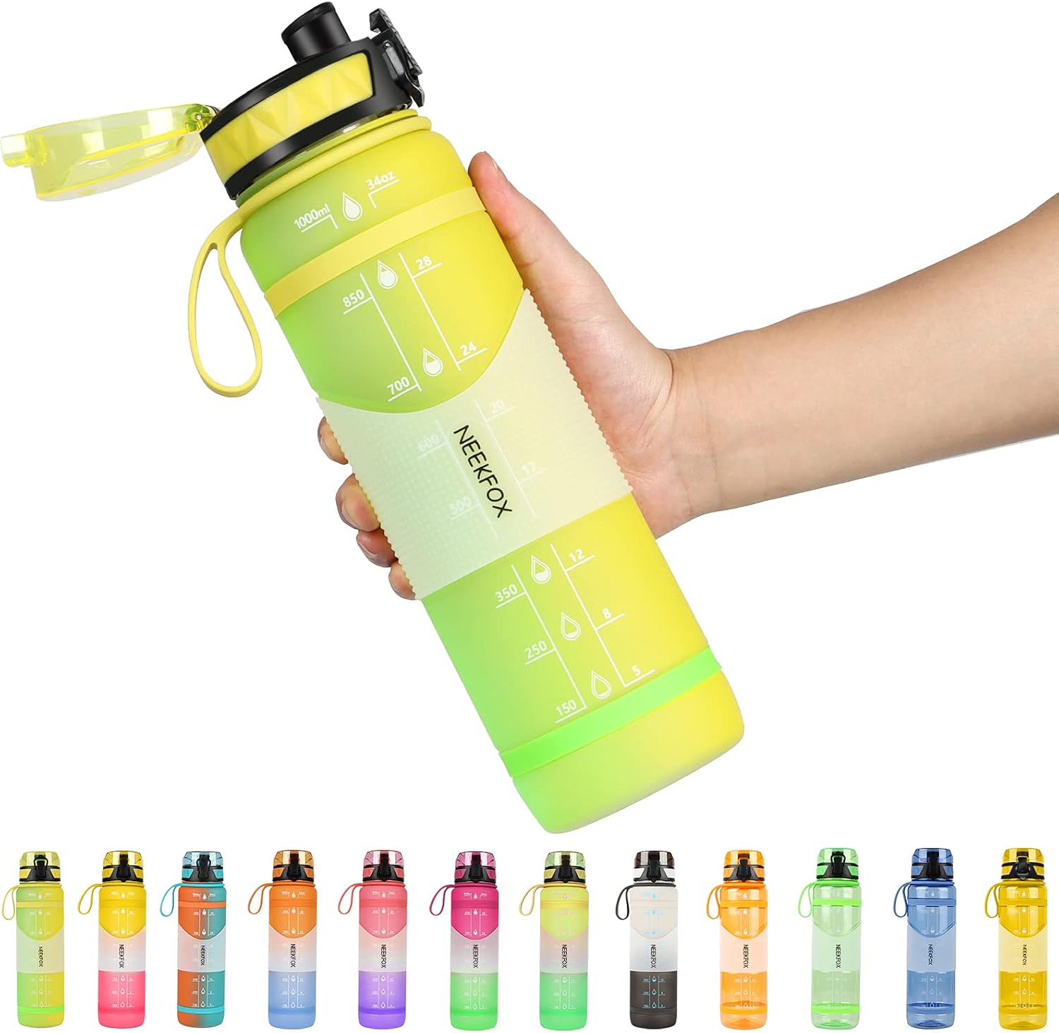NEEKFOX Water Bottle, 34oz Gallon Water Bottles with Large Wide Mouth, Leakproof Anti-slip Durable BPA Free Tritan Water Jug, hydro jug with Removable Strainer for Fitness, Gym, Outdoor Sport