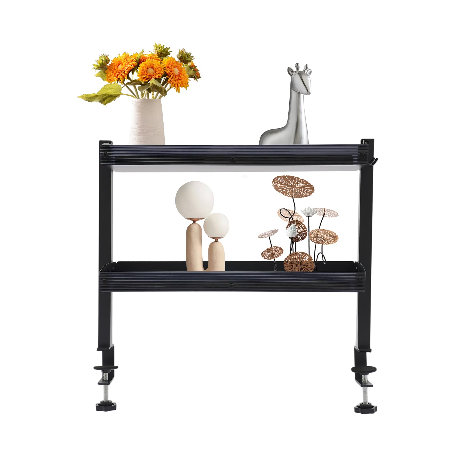 Mensola da scrivania con morsetto, organizer da scrivania a 2 livelli in acciaio al carbonio, spazio senza foratura, capacità 10 kg per livello, installazione rapida per ufficio casa, 44 x 39 x 15 cm
