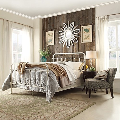 White Antique Iron Metal Bed Frame Vintage Bedroom Furniture Rustic Wrought Country Dark Bronze Wire Cast Womens Mens Girls Kids Princess Headboard Footboard Slats Rails Set Twin Full Queen King Sized (Queen) #TOP2