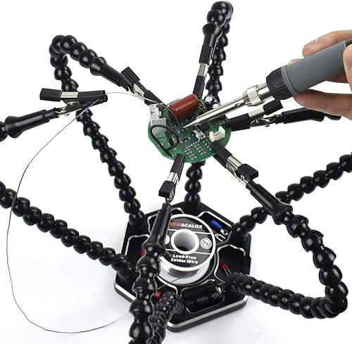Miniatura 2 de Soldering Helping Hands - Soporte de agarre de tercer tornillo de banco con seis brazos flexibles, base grande y alambre de soldadura de estaño para