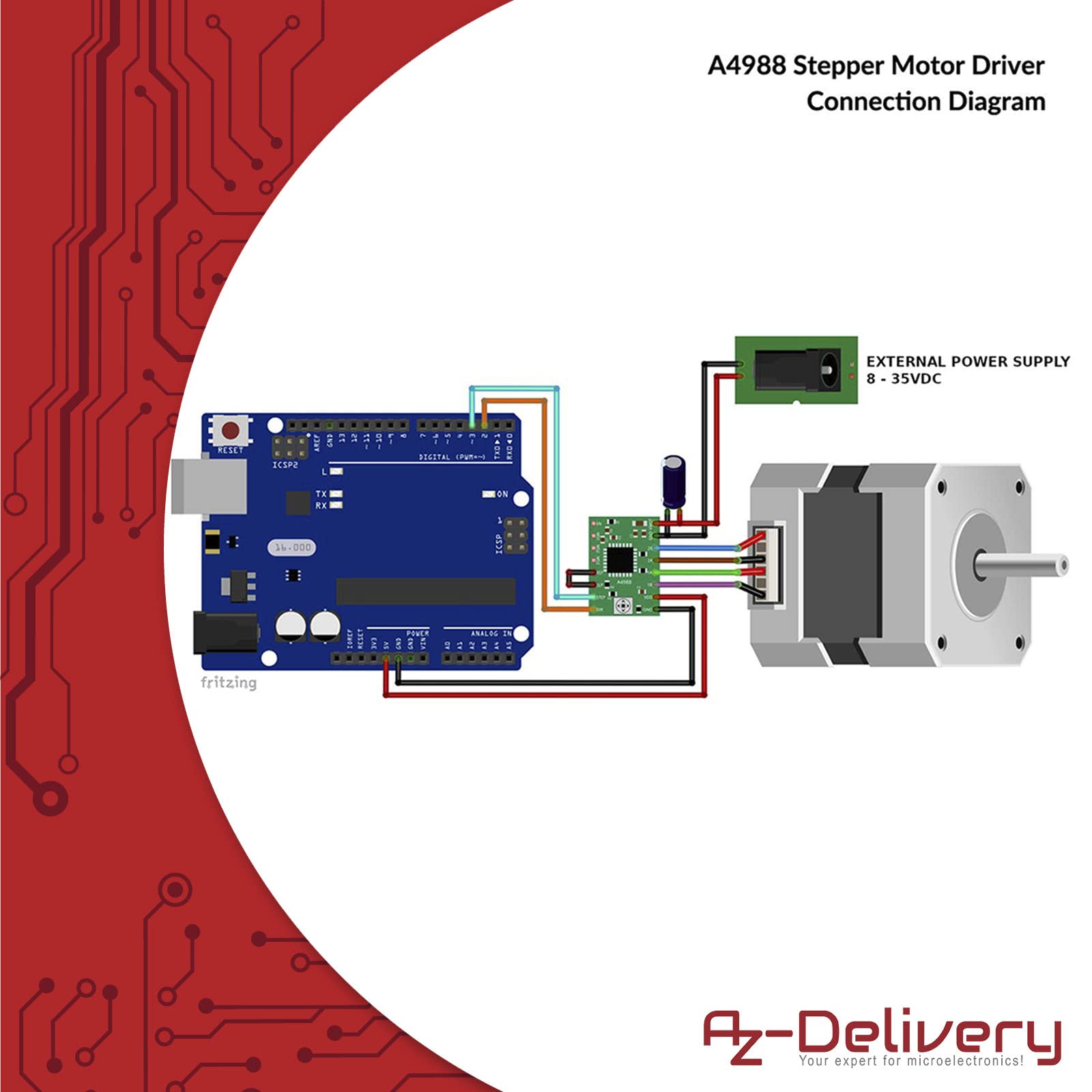 AZDelivery 3 x A4988 Moduł sterownika silnika krokowego z radiatora kompatybilny z Arduino i Raspberry Pi w zestawie e-Book!