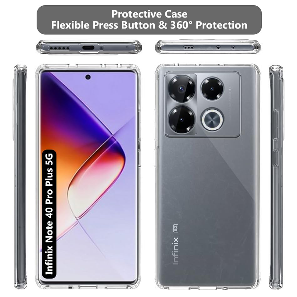 Image of Fashionury Crystal Clear Case for Infinix Note 40 Pro Plus 5G | Yellowing Resistance | Transparent TPU Silicone | Raised Camera Lips | Slim Transparent Cover