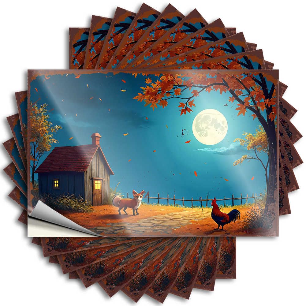 Fzfn Colour Quote Rock Bedroom Door Decorations Bottle Autumn Night In The Countryside: Moonlit Scene With Fox And Roost - No Residue Decals For Exterior(6X9cm)