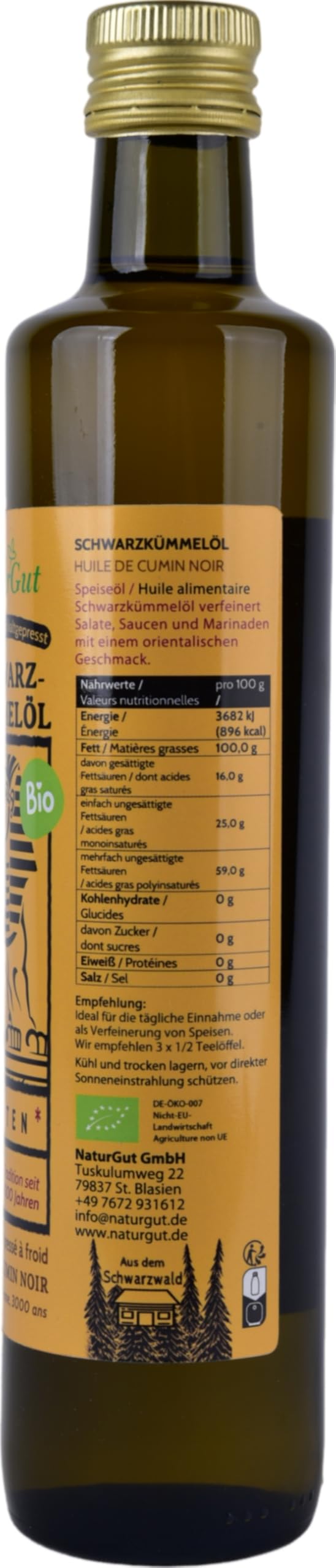 Puro Aceite de comino negro Bio - Nigella sativa de Egipto 500ml