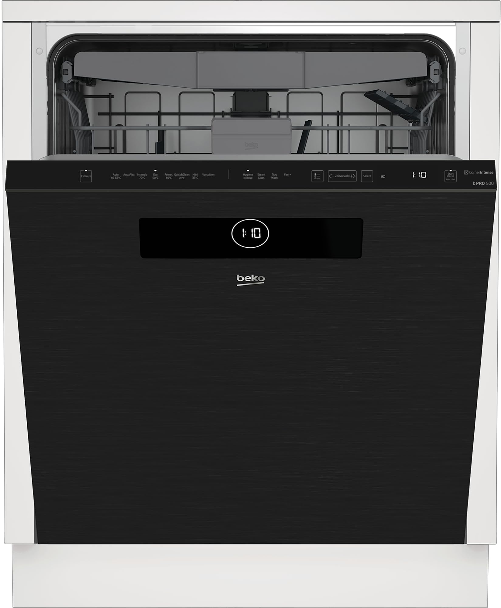 Beko BDDN38440DD Unterbau-Geschirrspüler 60 cm teilintegriert 14 Maßgedecke CornerIntense HygieneIntense Schnell+ SteamGloss Trocknung Dark Inox