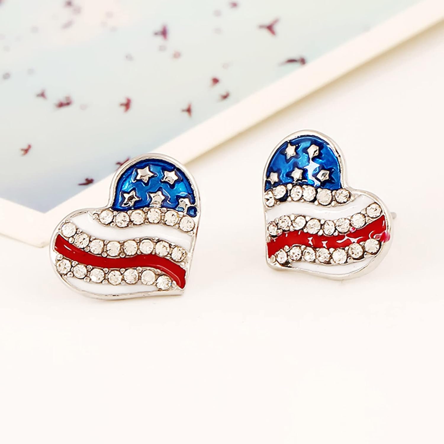 Soochat 4th of July Earrings American Flag Rhinestone Earrings for Patriotic Independence Day Women Ear Ornament Gift (Star, Heart, 2 Pairs) - Image 5