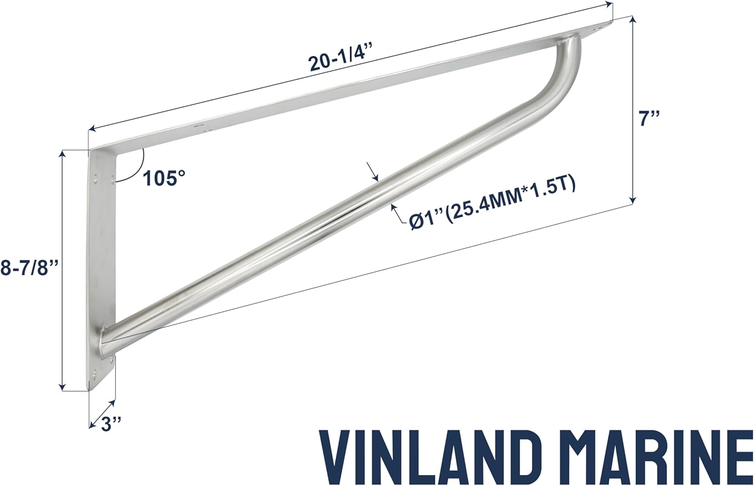 Vinland Marine Swim Platform Mounting Bracket 20-1/2" Long 15° 304 Stainless Steel, Boat Cooler mounting kit, Boat Swim Deck, Boat Swim Platform, Yacht, Sailboat, Pontoon, Fishing Boat